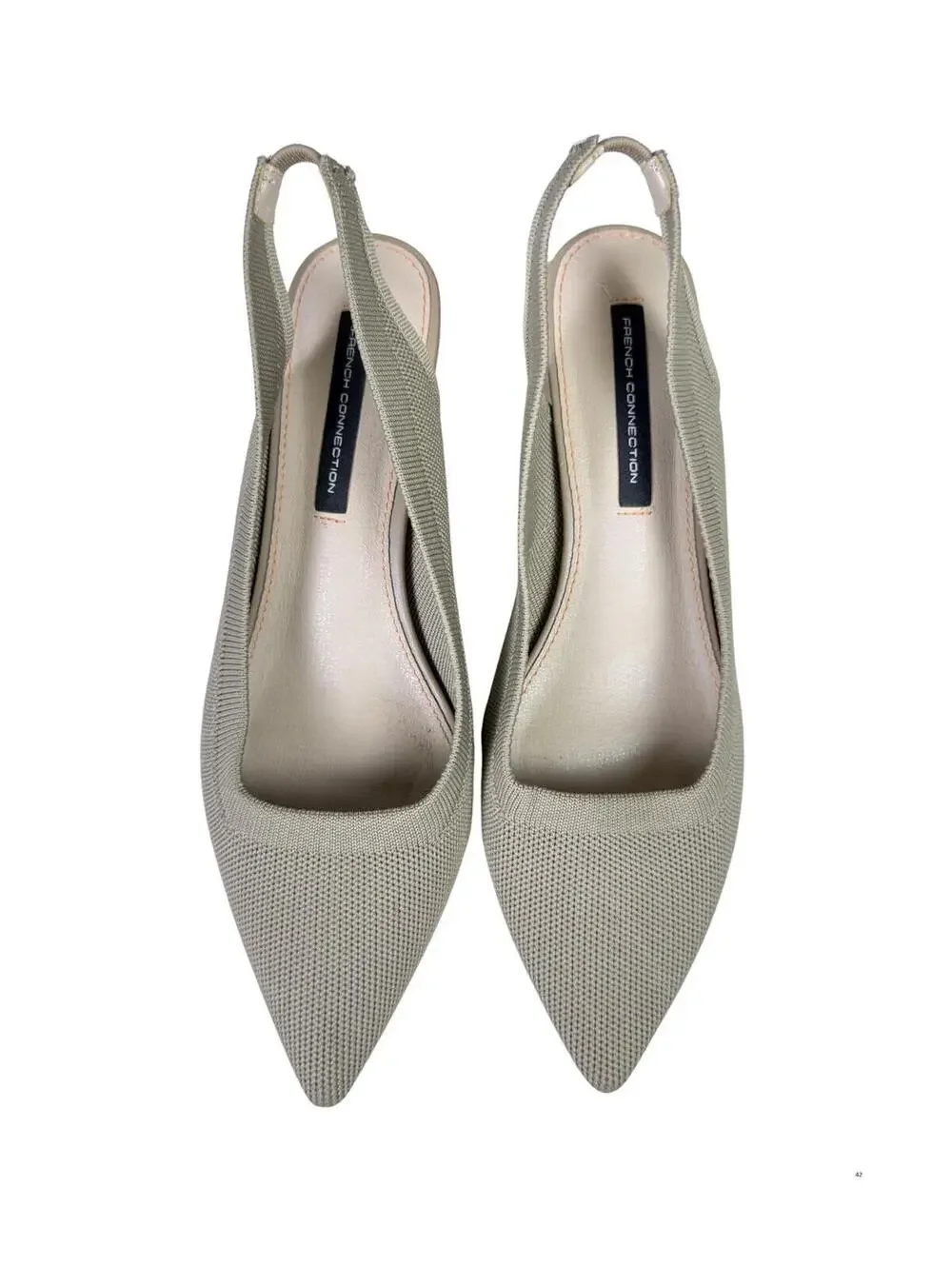 French Connection Pointed Toe Slingback Kitten Heels Size 8 Sage Knit Pumps